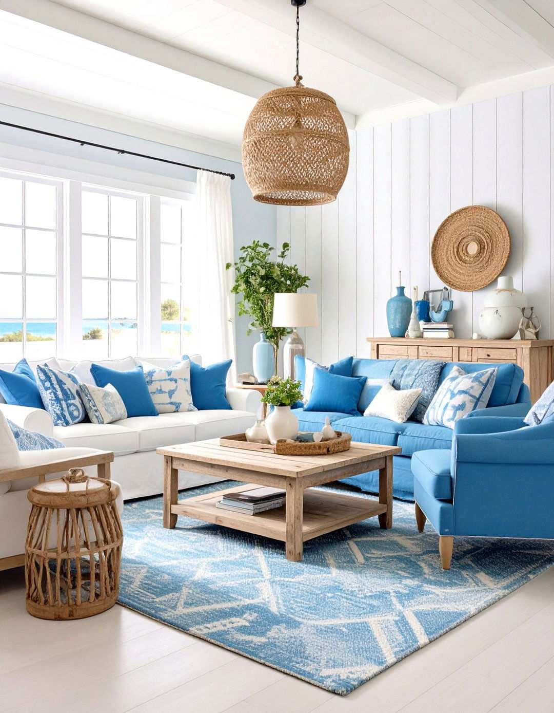 Coastal Blue and White with Driftwood Accents - 24 Small Living Room Ideas With Tv and Dining Table