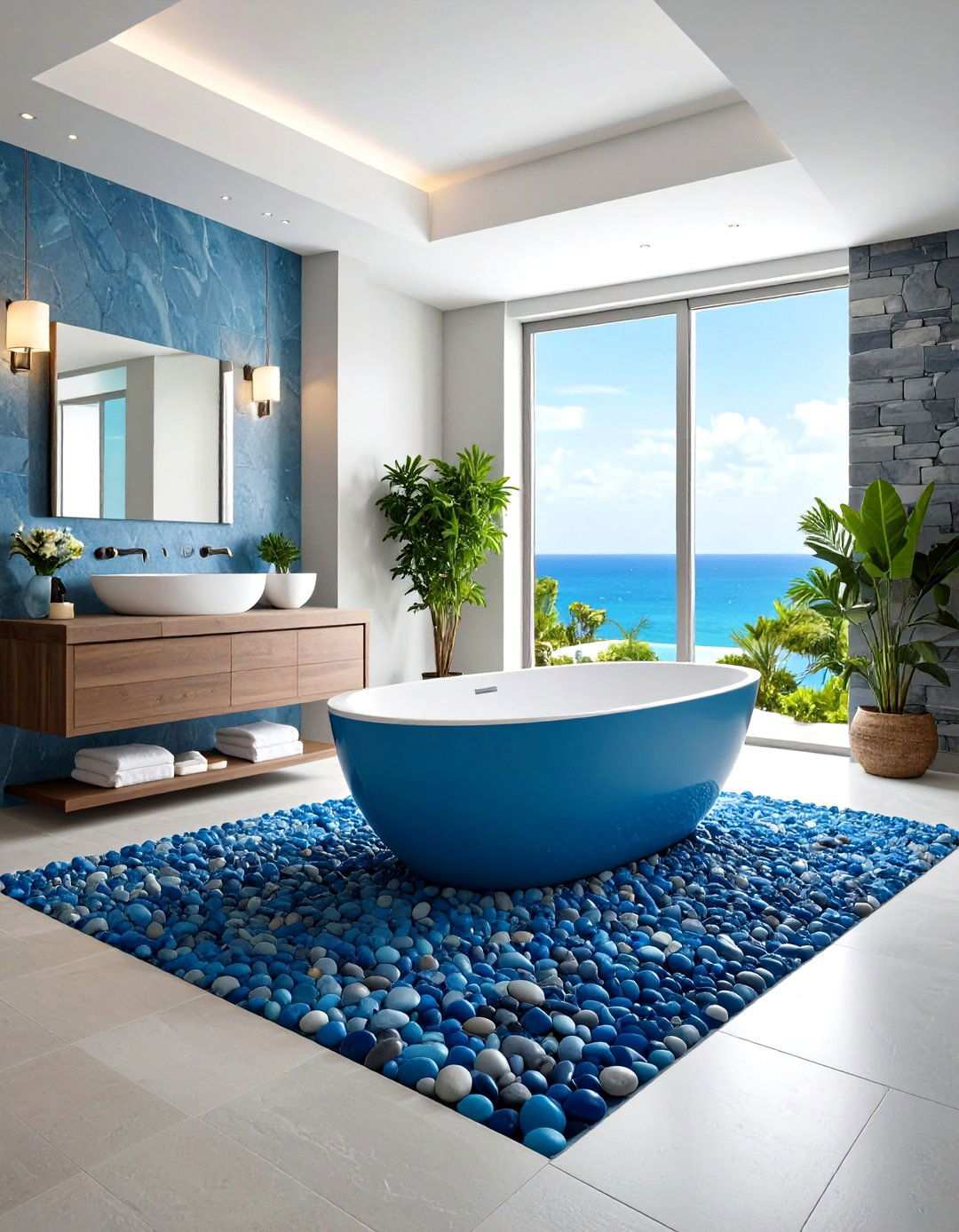Coastal Blue Gray Pebble Design - 24 Pebble Tile Bathroom Ideas