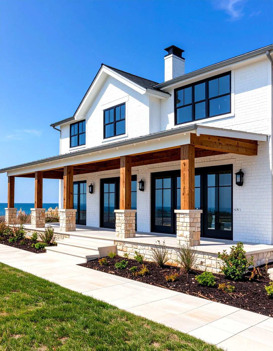 Coastal Contemporary Brick Design - 24 White Brick House With Black Trim