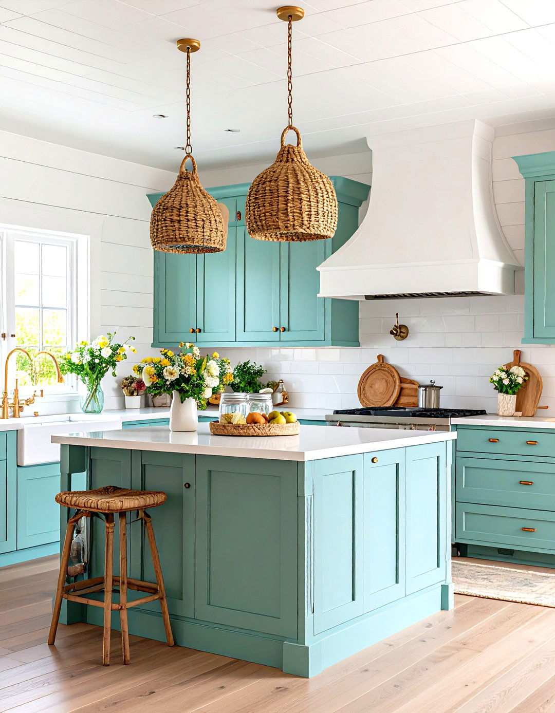 Coastal Cottage Kitchen with Shiplap and Sea Glass Colors - 24 Small Kitchen Ideas on a Budget