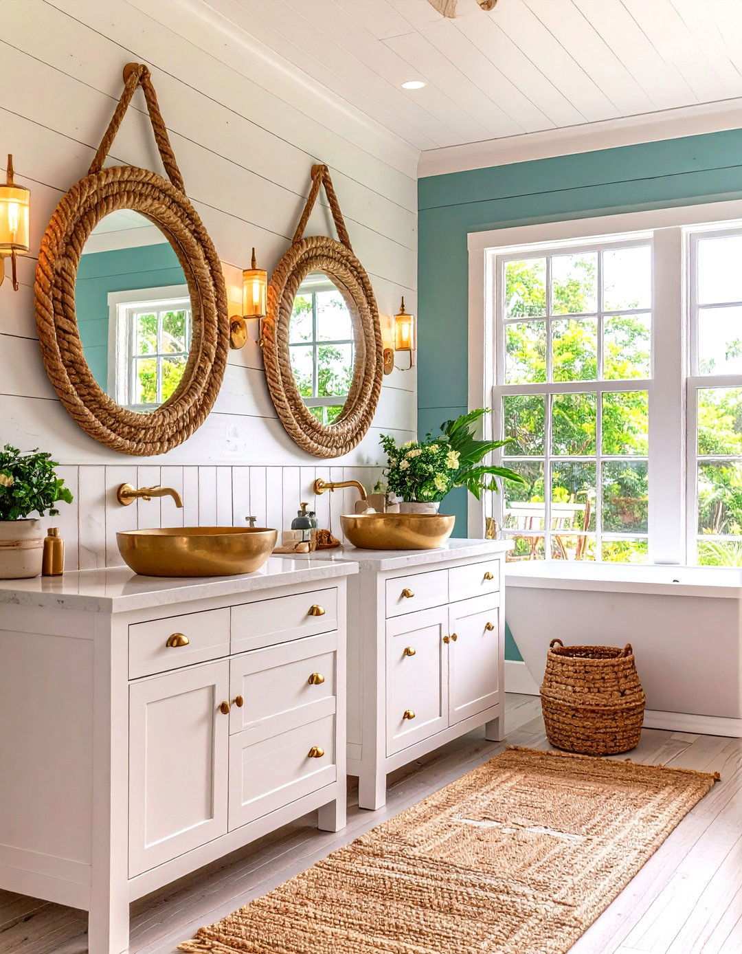 Coastal Farmhouse Charm - 24 White and Gold Bathroom Ideas