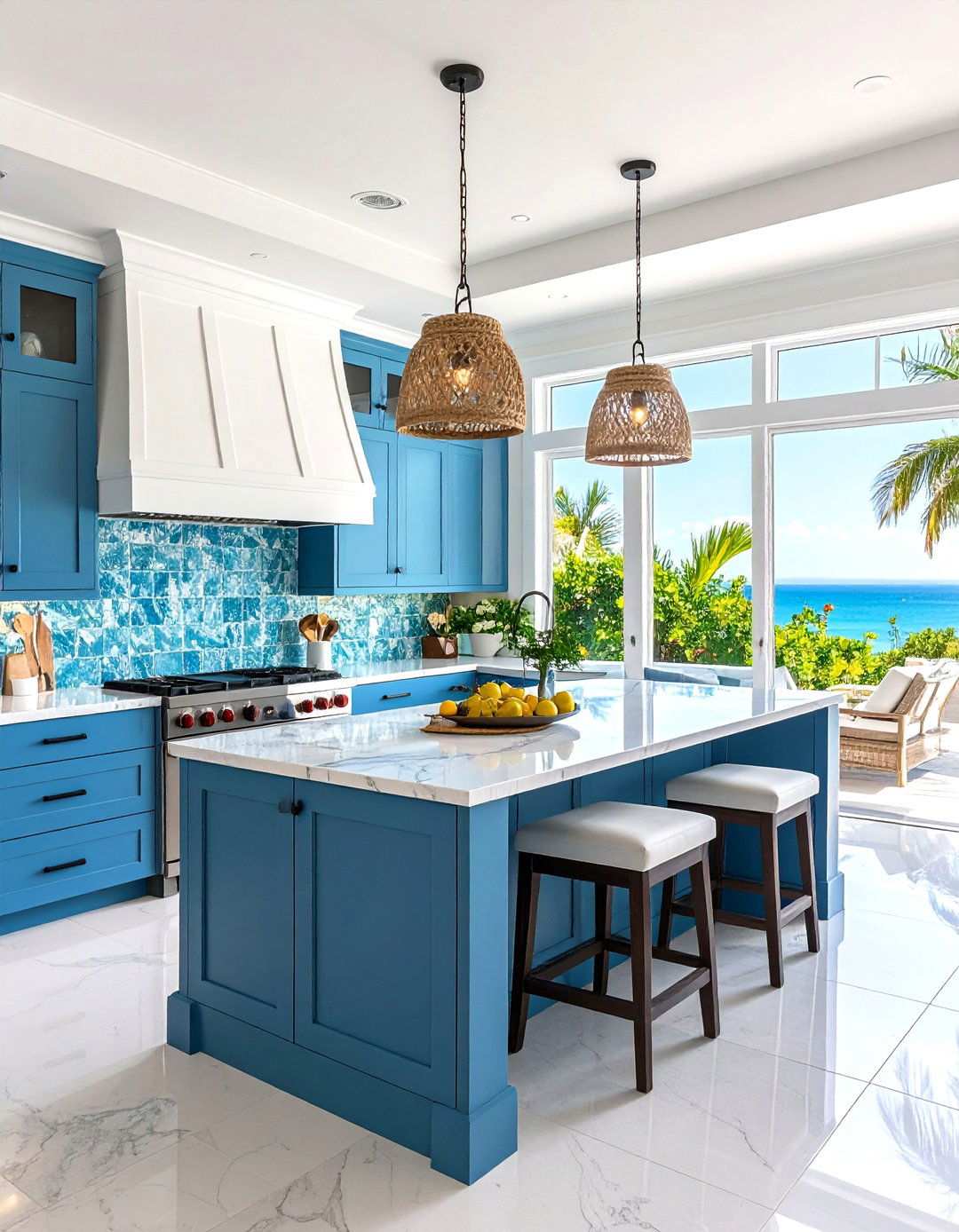 Coastal Inspired Kitchen With Island - 24 U Shaped Kitchen Ideas
