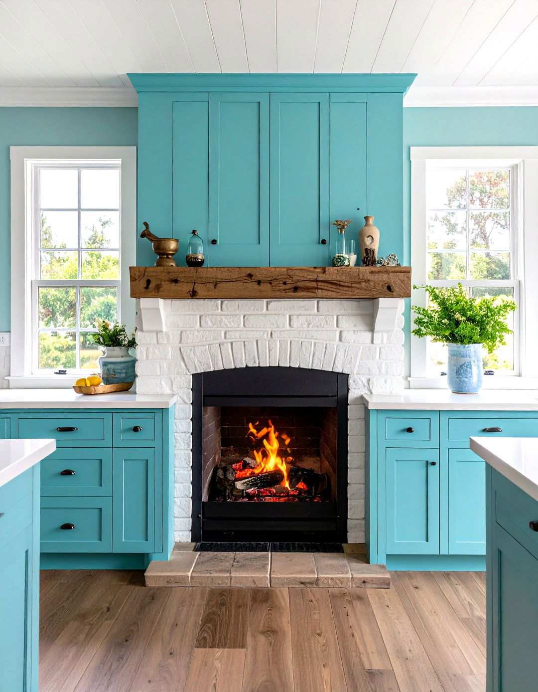 Coastal Kitchen Fireplace - 24 Kitchens With Fireplaces