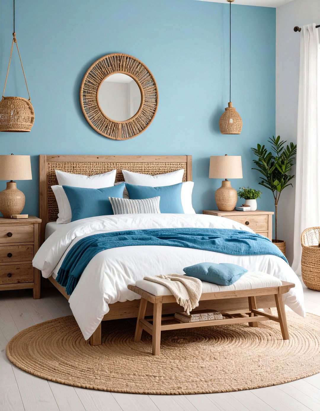 Coastal Light Blue Bedroom with Natural Textures - 24 Light Blue Bedroom Ideas