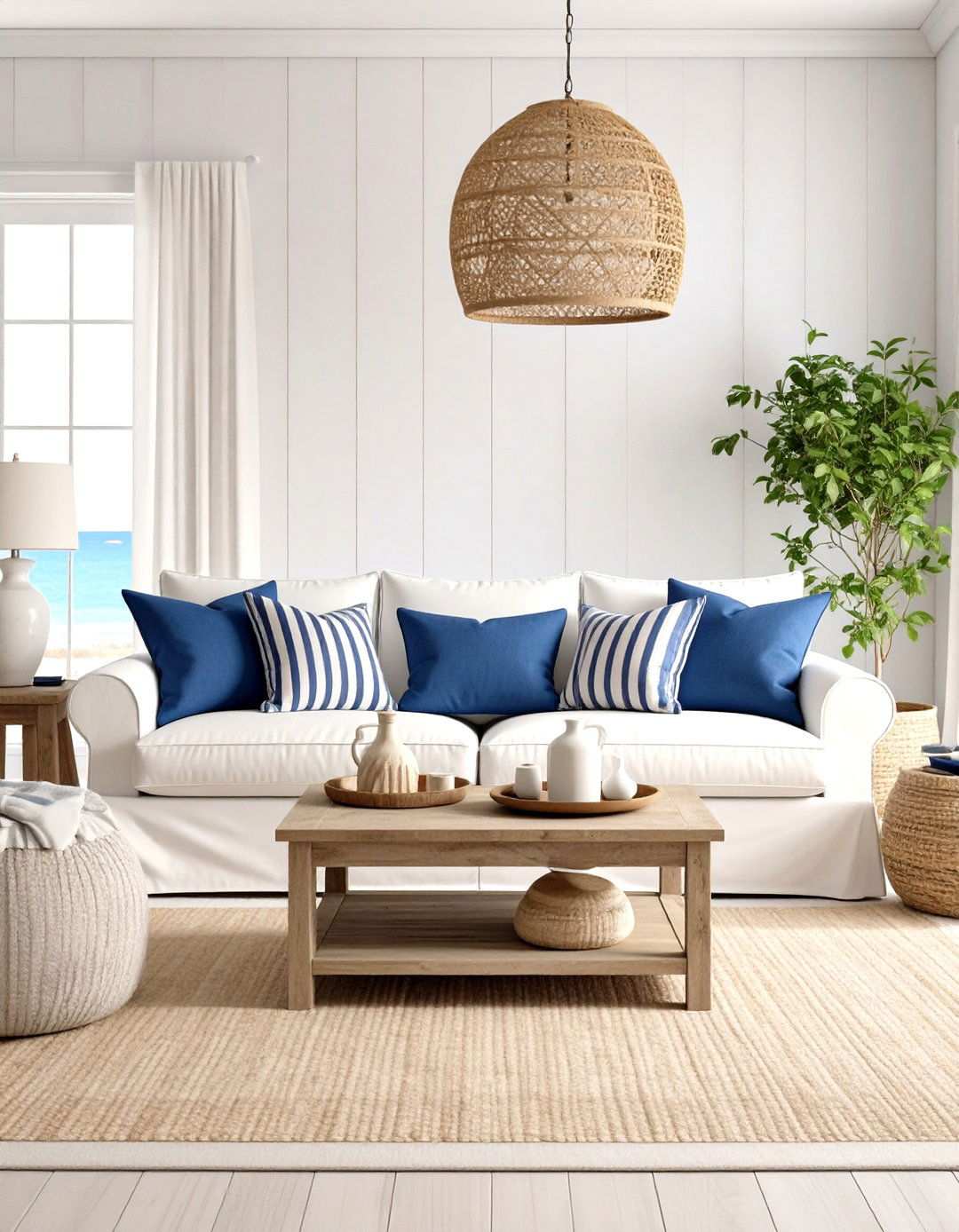 Coastal Navy and White Living Room - 24 Navy Living Room Ideas