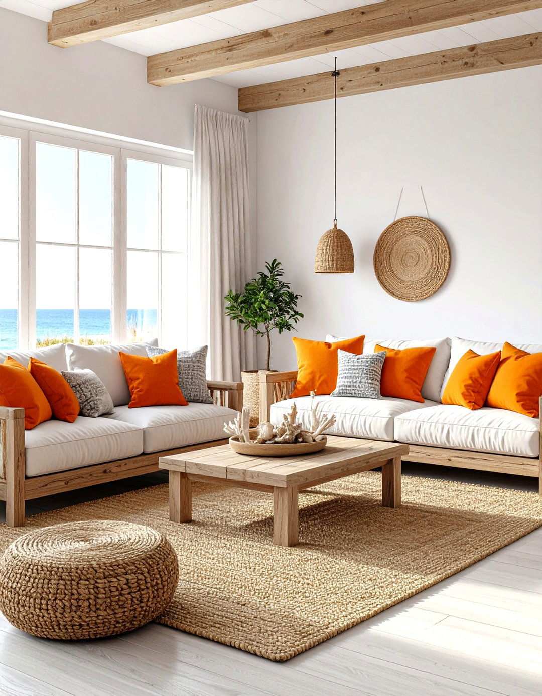 Coastal Orange Beach House Living Room - 24 Orange Accent Wall Ideas