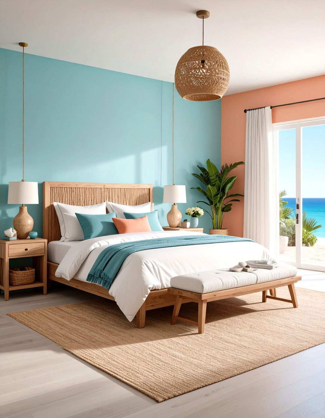 Coastal Peach and Aqua Bedroom - 24 Peach Bedroom Ideas
