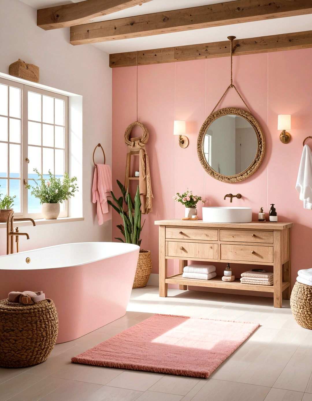 Coastal Pink Bathroom - 24 Pink Tile Bathroom Ideas