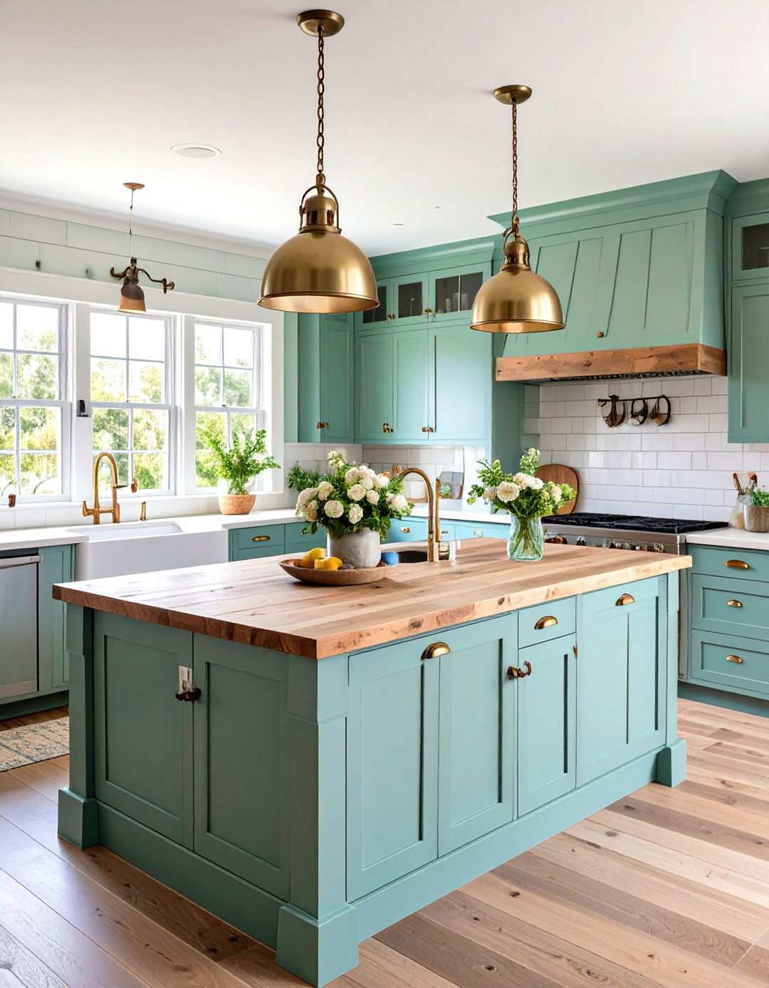 Coastal Sage Green Island with Shiplap and Rope Details - 24 Sage Green Kitchen Island Ideas