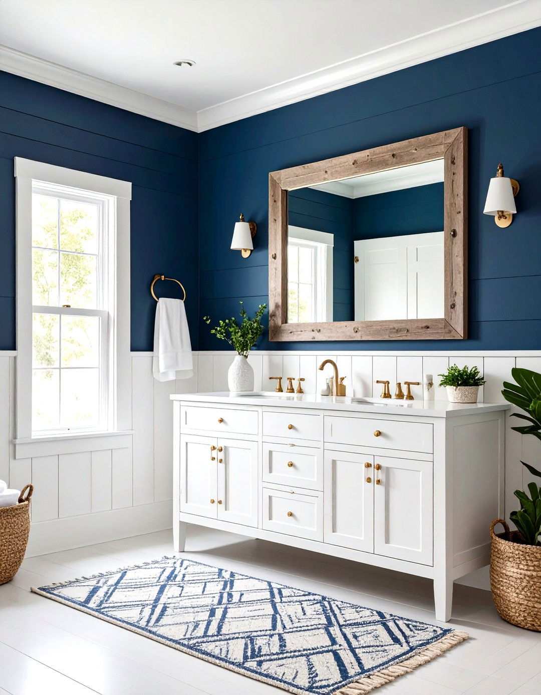 Coastal Shiplap Navy Powder Room - 24 navy blue powder room ideas