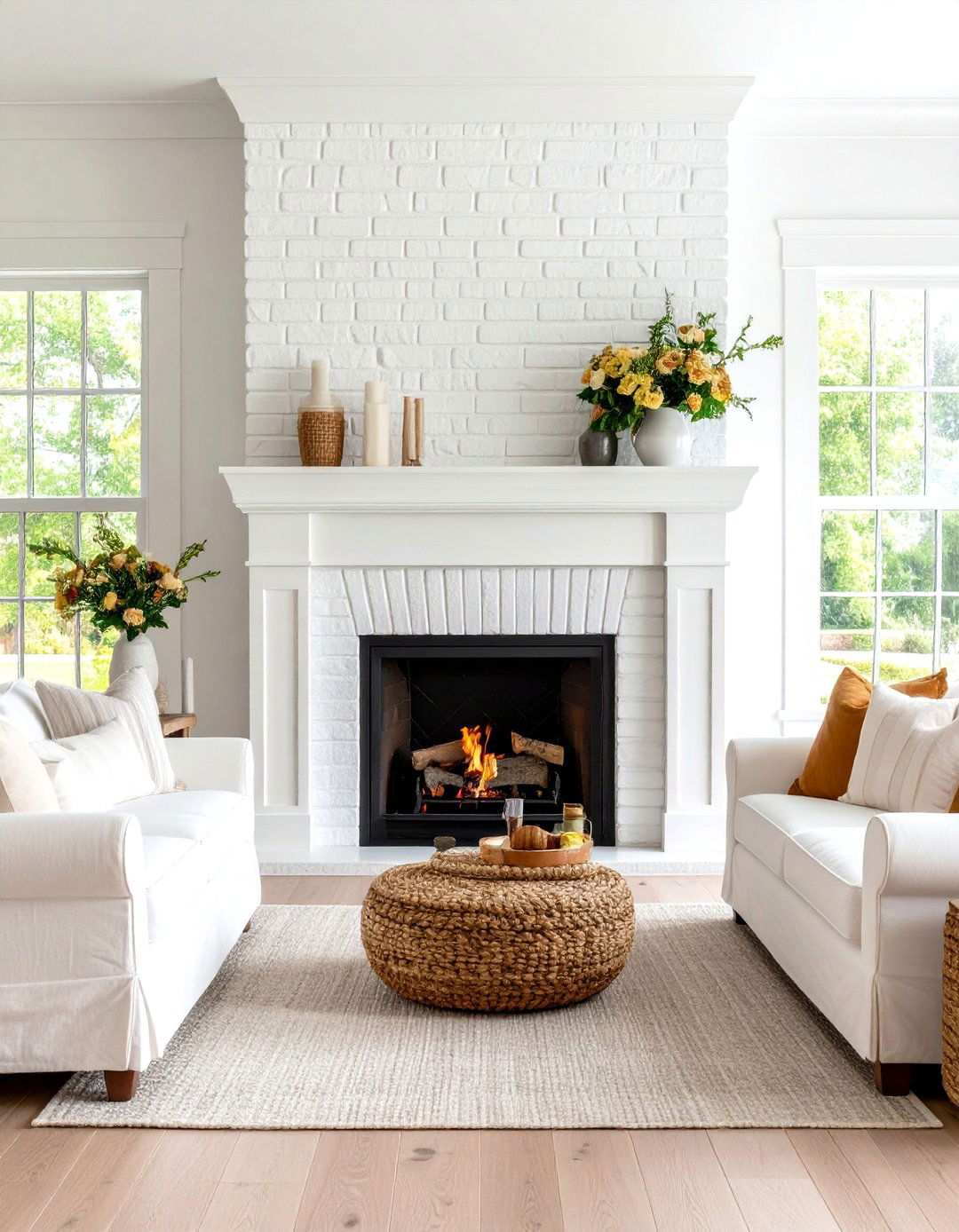 Coastal Style White Brick Fireplace - 24 White Brick Fireplace Ideas