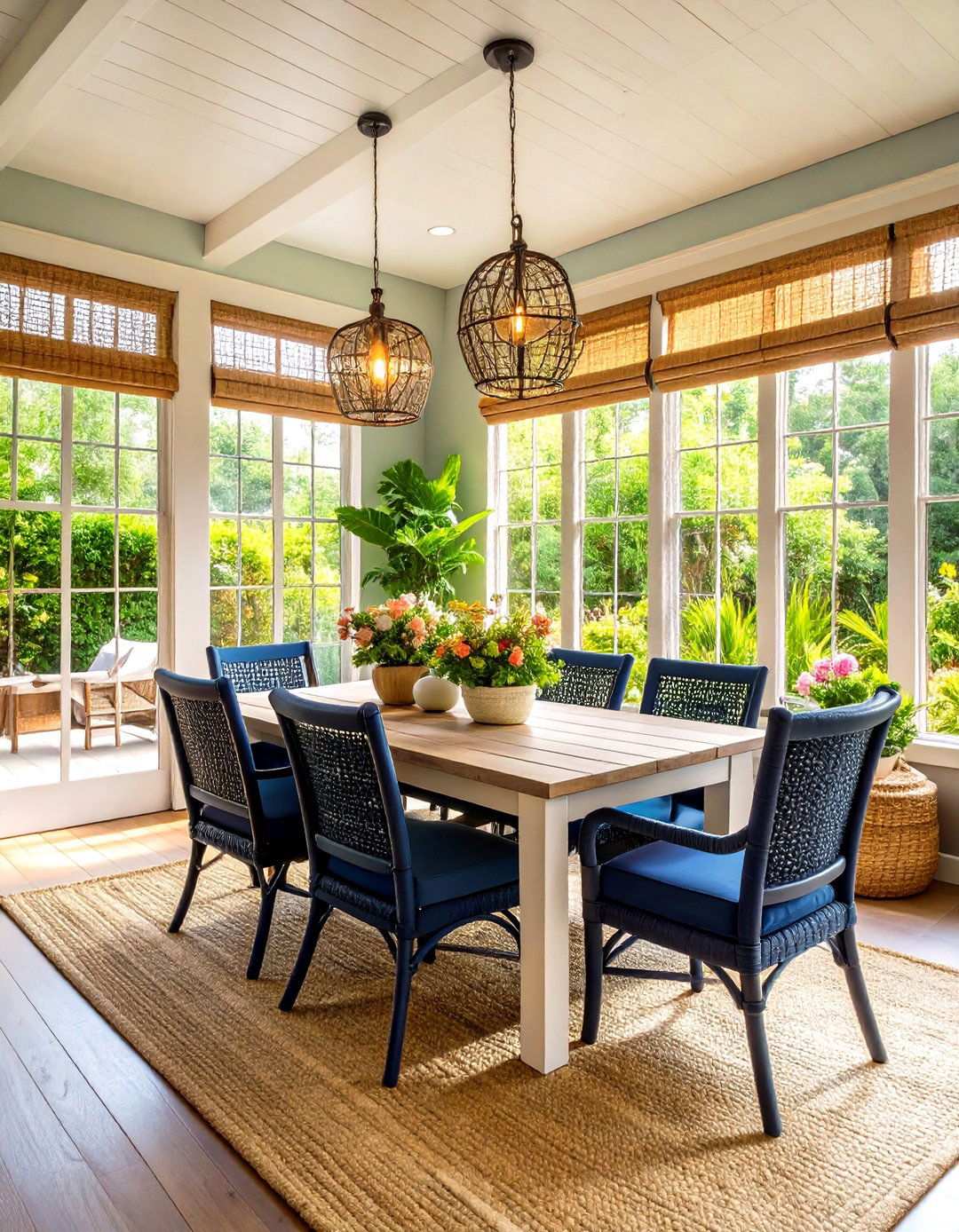 Coastal Sunroom Dining with Nautical Elements - 24 Sunroom Dining Room Ideas