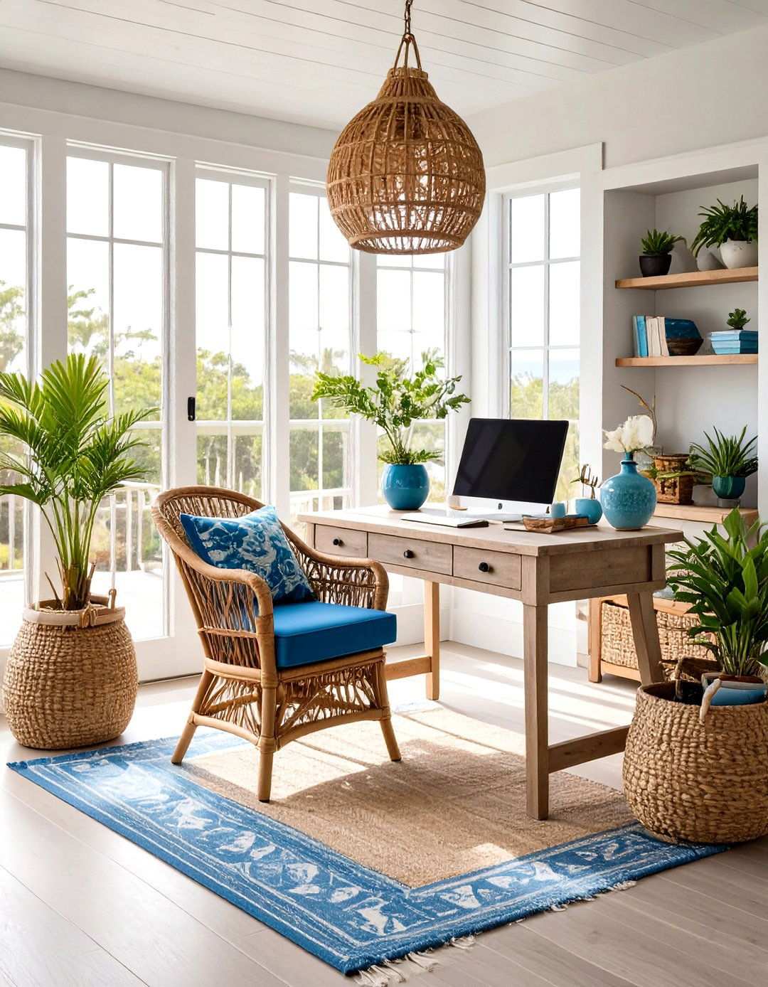Coastal Sunroom Office Theme - 24 Sunroom Office Ideas