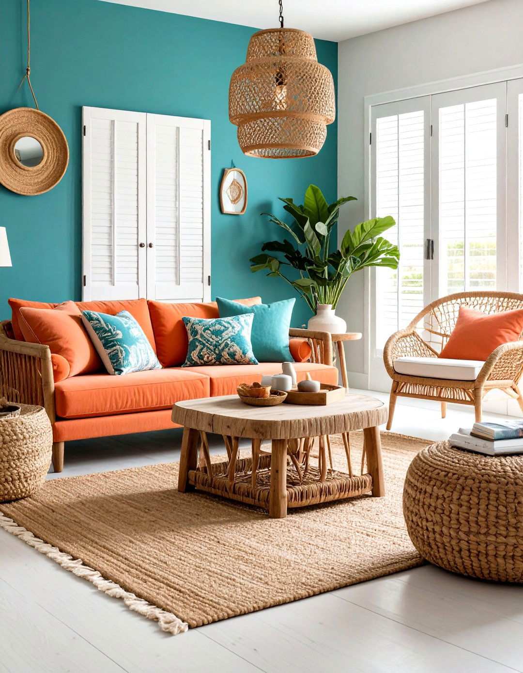 Coastal Teal and Coral Breeze Theme - 24 orange and blue living room ideas