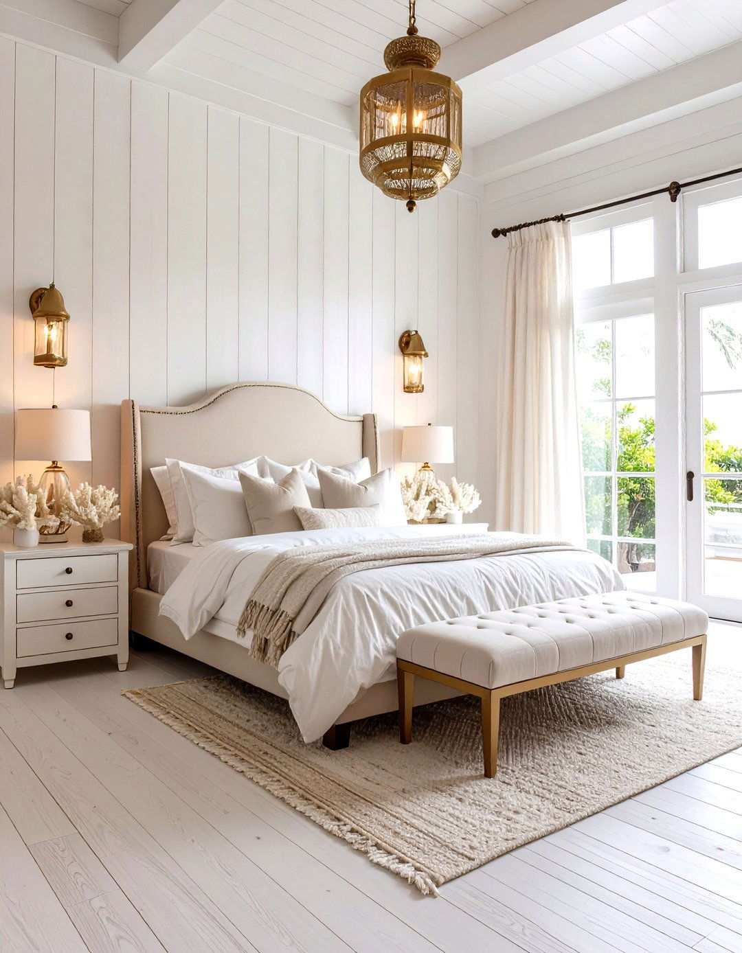 Coastal White Bedroom with Warm Gold Metals - 24 White and Gold Bedroom Ideas