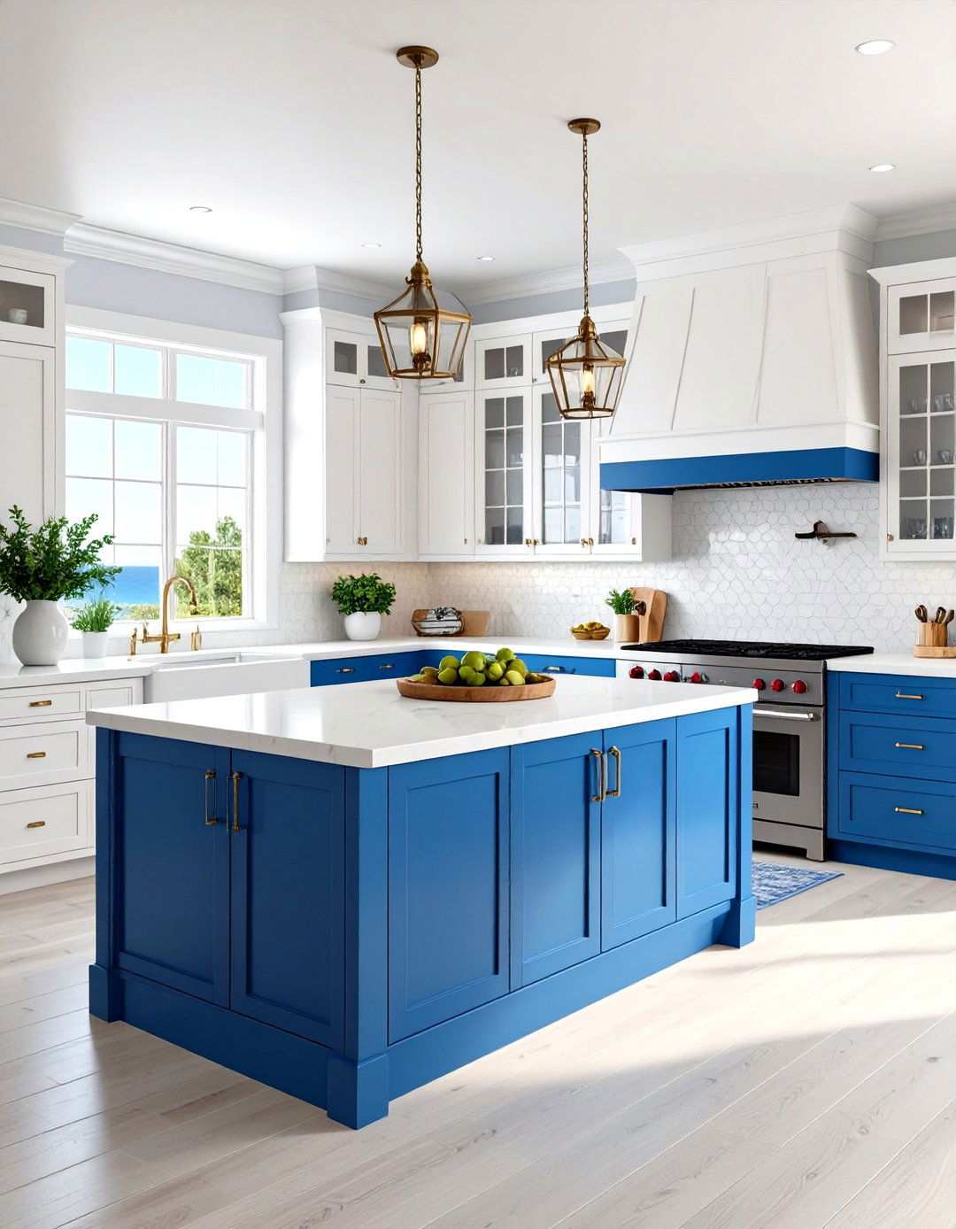 Coastal White Kitchen with Blue Accent Details - 24 Small White Kitchen Ideas