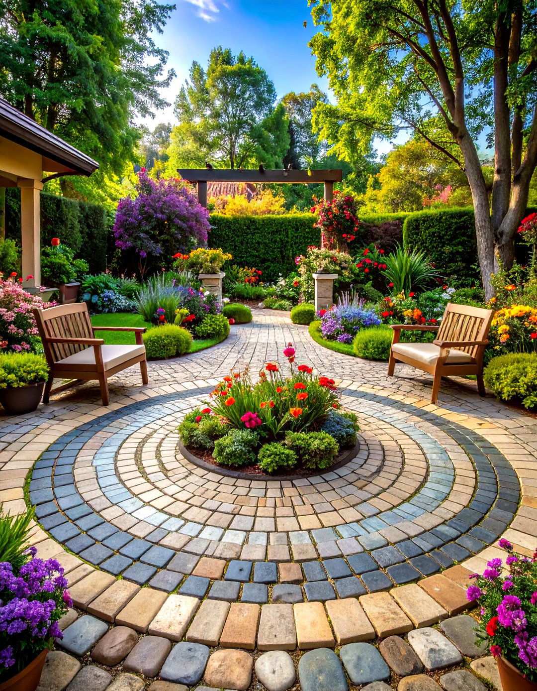 Cobblestone Circular Feature - 24 Rock Walkway Ideas