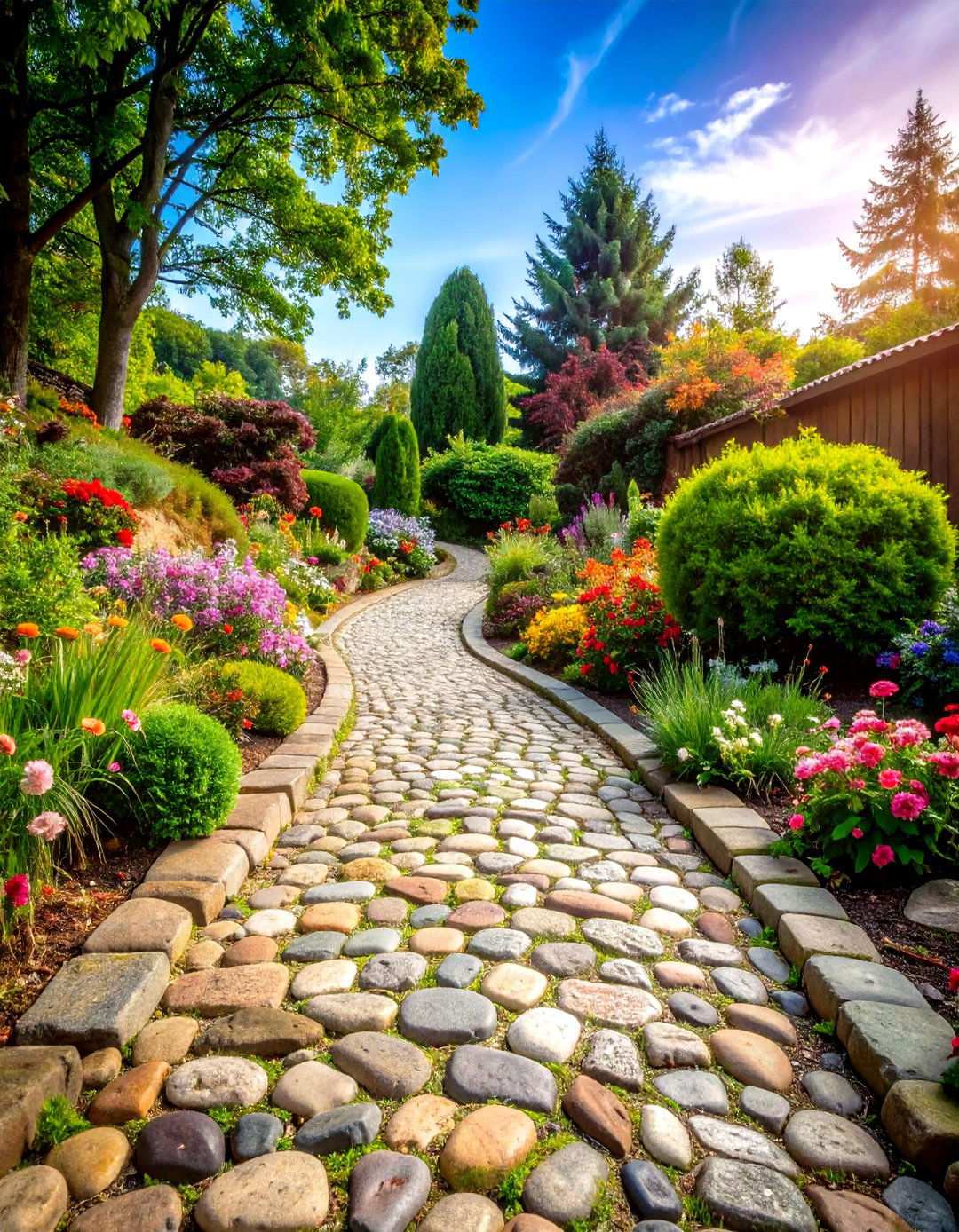 Cobblestone Traditional Pathway - 24 Sloped Walkway Ideas