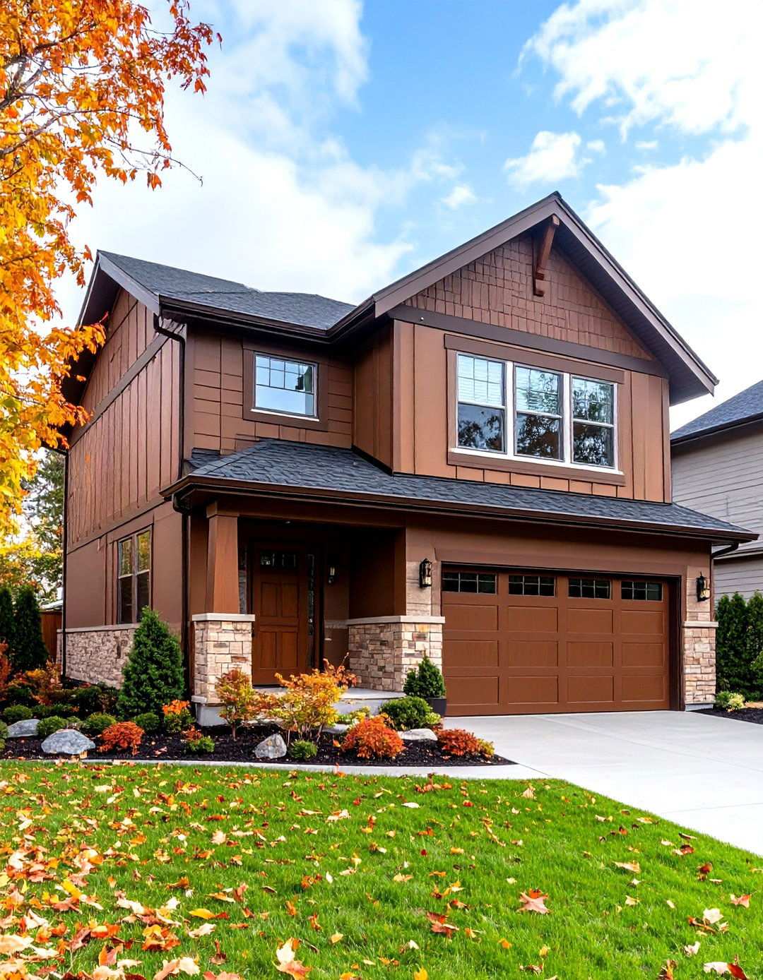 Cocoa Brown Vinyl with Tan Brick Monochromatic Warmth - 24 Vinyl Siding and Brick Combinations