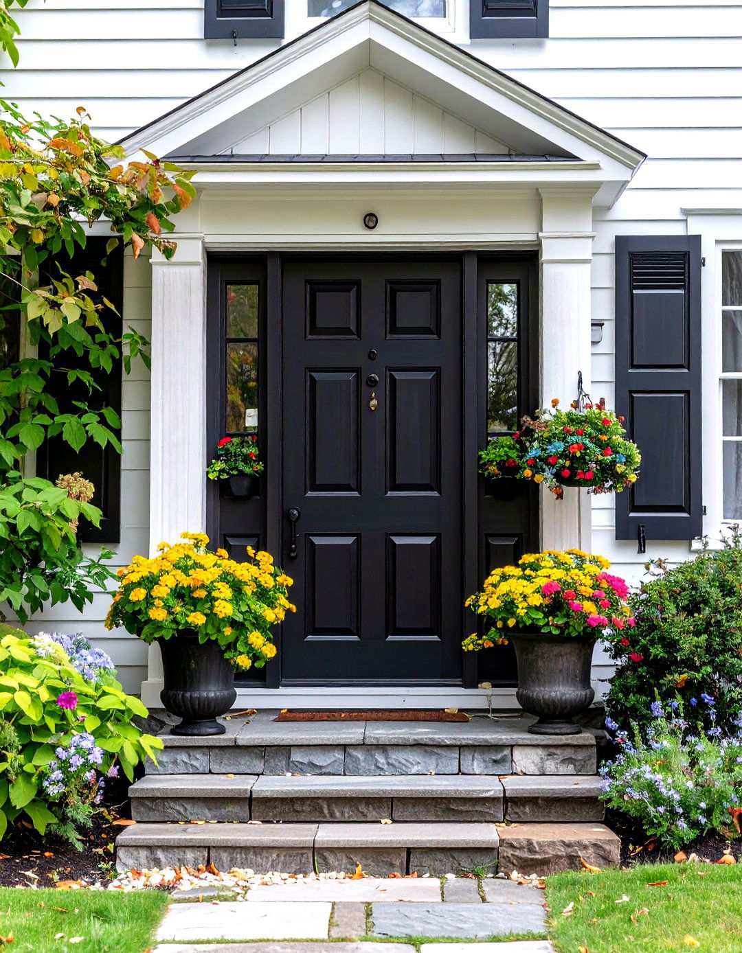 Colonial Black Panel Door Design - 24 White House Ideas With Black Doors