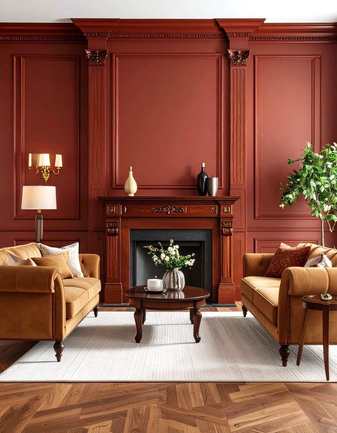 Colonial Mahogany Mantel with Fluted Columns - 24 Wood Mantel Ideas