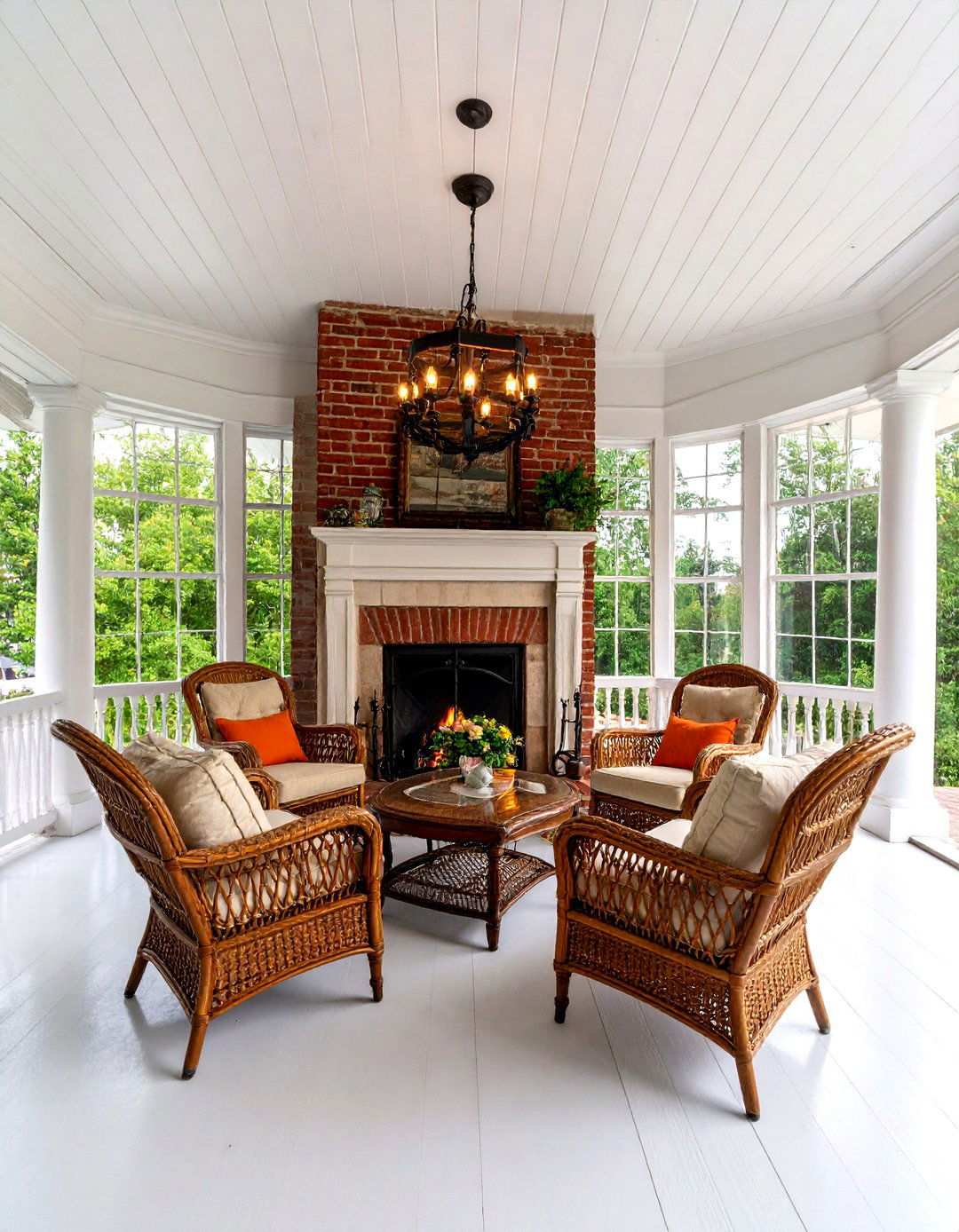 Colonial Revival Federal Fireplace - 24 Screened-in Porch With Fireplace Ideas