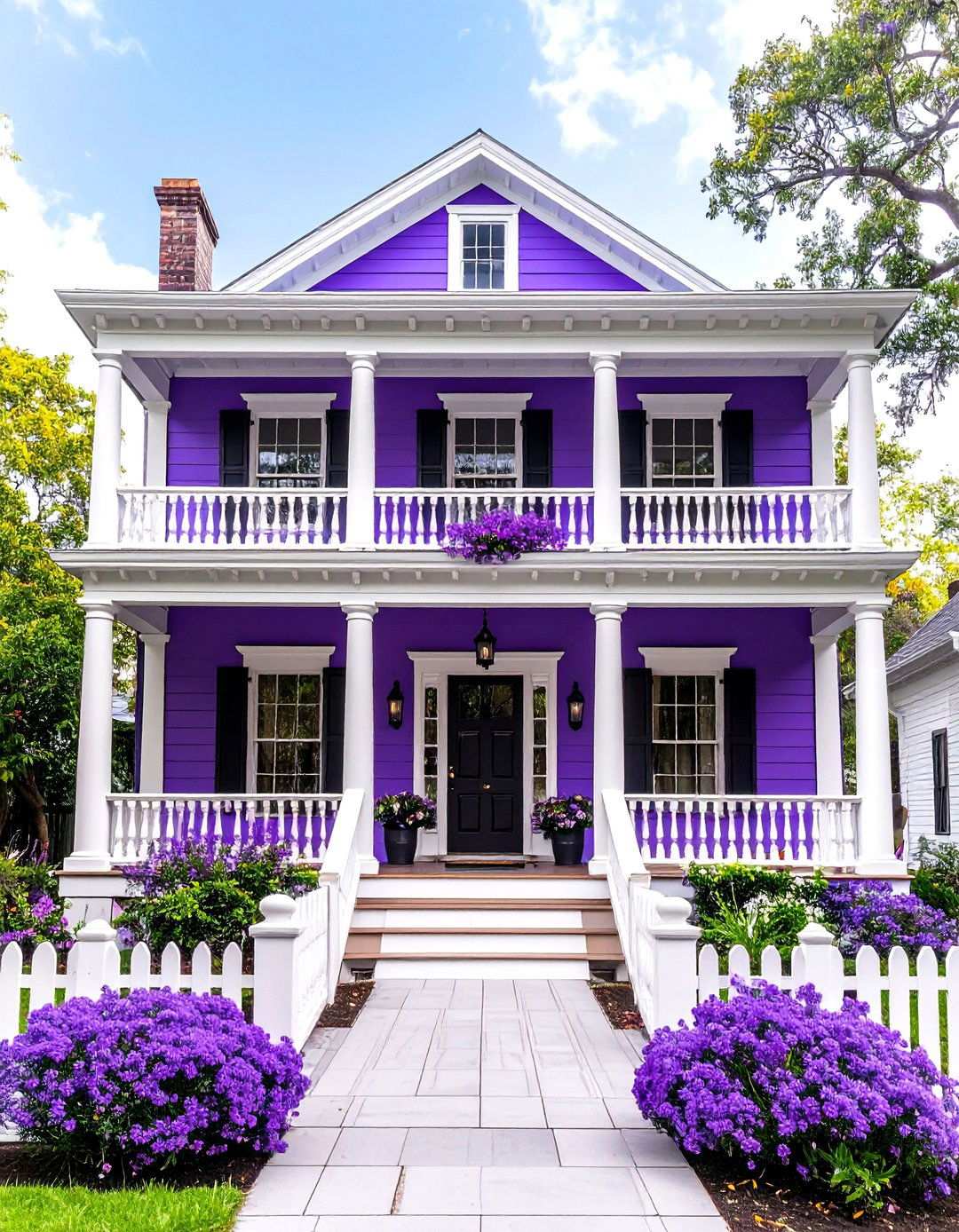 Colonial Revival Violet Elegance - 24 Purple House Exterior Ideas