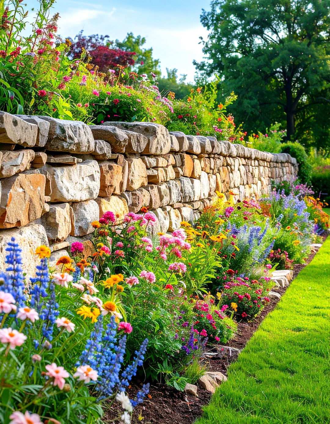 Colonial Style Fieldstone Wall - 24 Natural Rock Retaining Wall Ideas