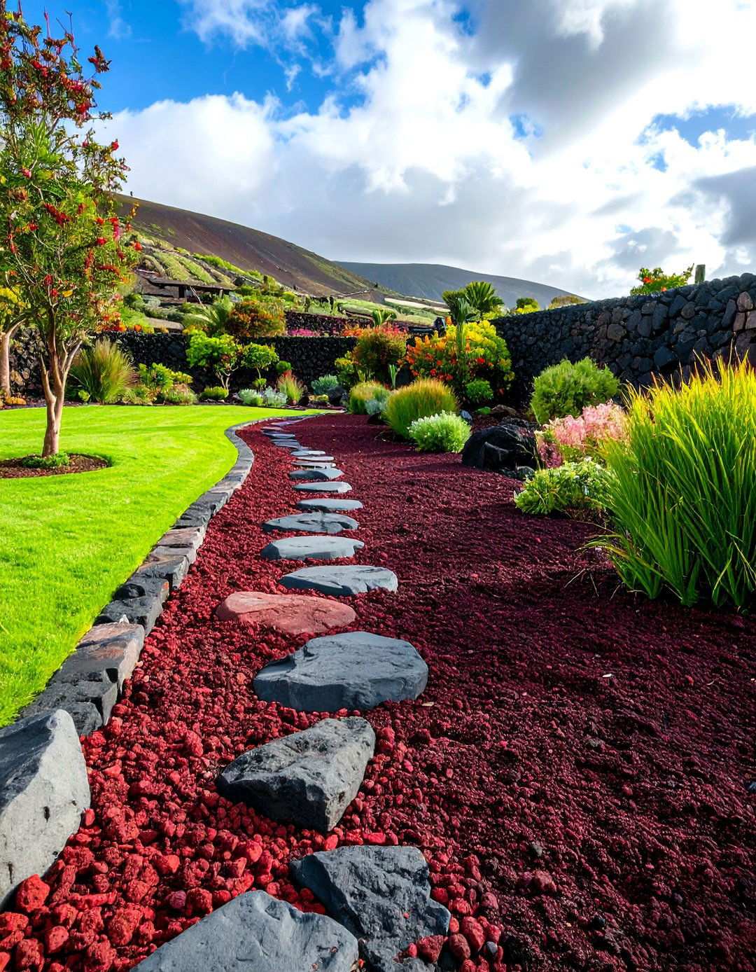 Color Contrast Combinations - 24 Red Lava Rock Landscaping Ideas