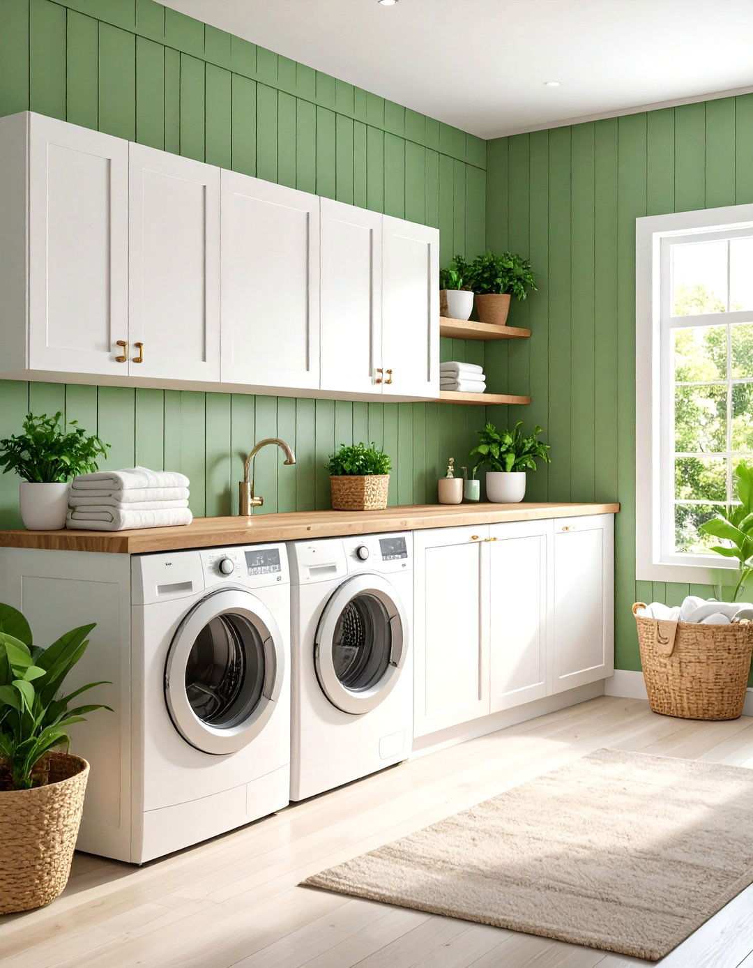Colored Shiplap with Neutral Accents - 24 Shiplap Laundry Room Ideas