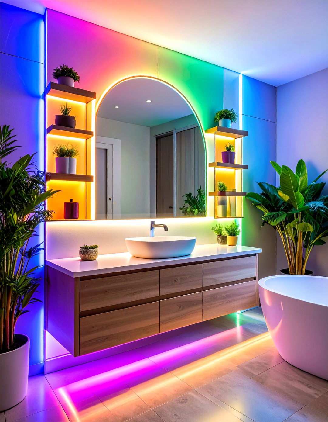 Colorful LED Strip Accent Lighting - 24 Small Bathroom Lighting Ideas