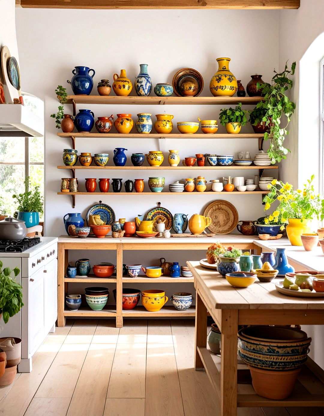 Colorful Mexican Kitchen Pottery Displays - 24 Mexican Kitchen Ideas
