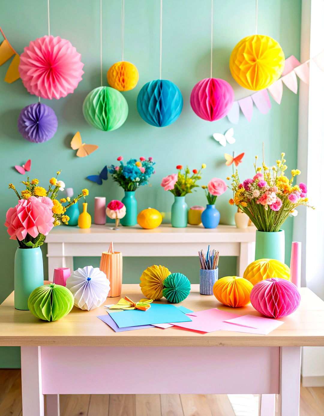 Colorful Paper Craft - 24 Spring Mantel Decor Ideas