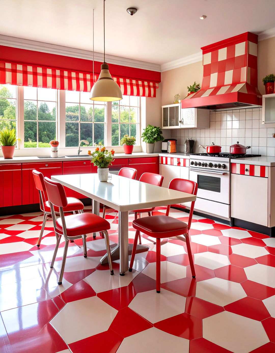 Colorful Red and White Checkered Kitchen - 24 Kitchens With Checkered Floors