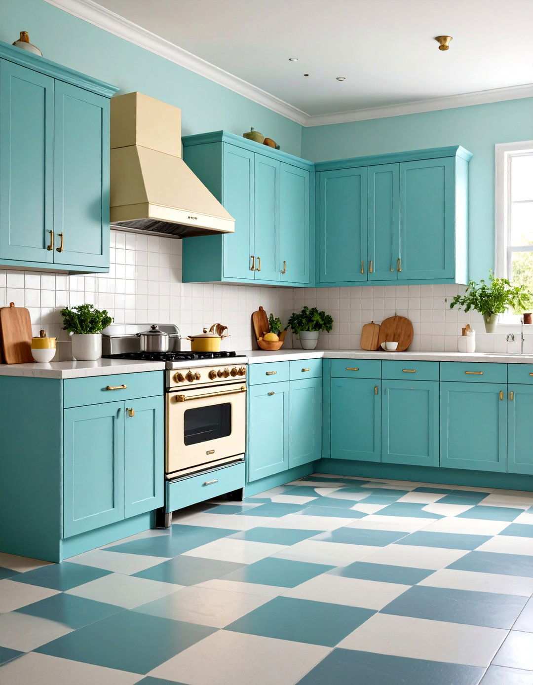 Colorful Retro One Wall Kitchen with Vintage Inspired Appliances - 24 One Wall Kitchen Ideas