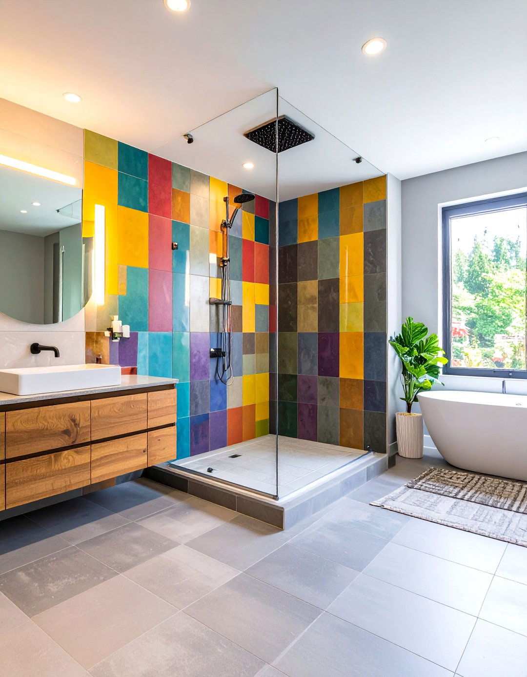 Colorful Shower Tile Bathroom Features - 24 Maximalist Bathroom Design Ideas