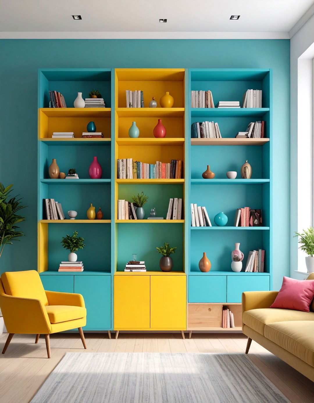 Colorful Statement Shelves - 24 Living Room Shelf Ideas