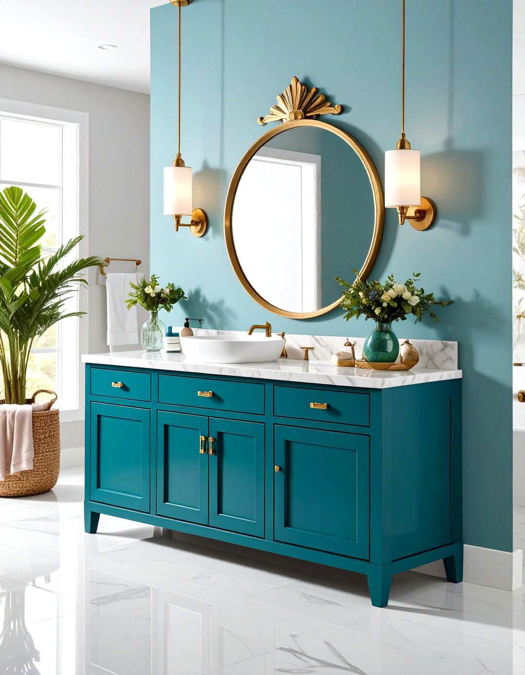 Colorful Vanity Bathroom Storage Solutions - 24 Maximalist Bathroom Design Ideas