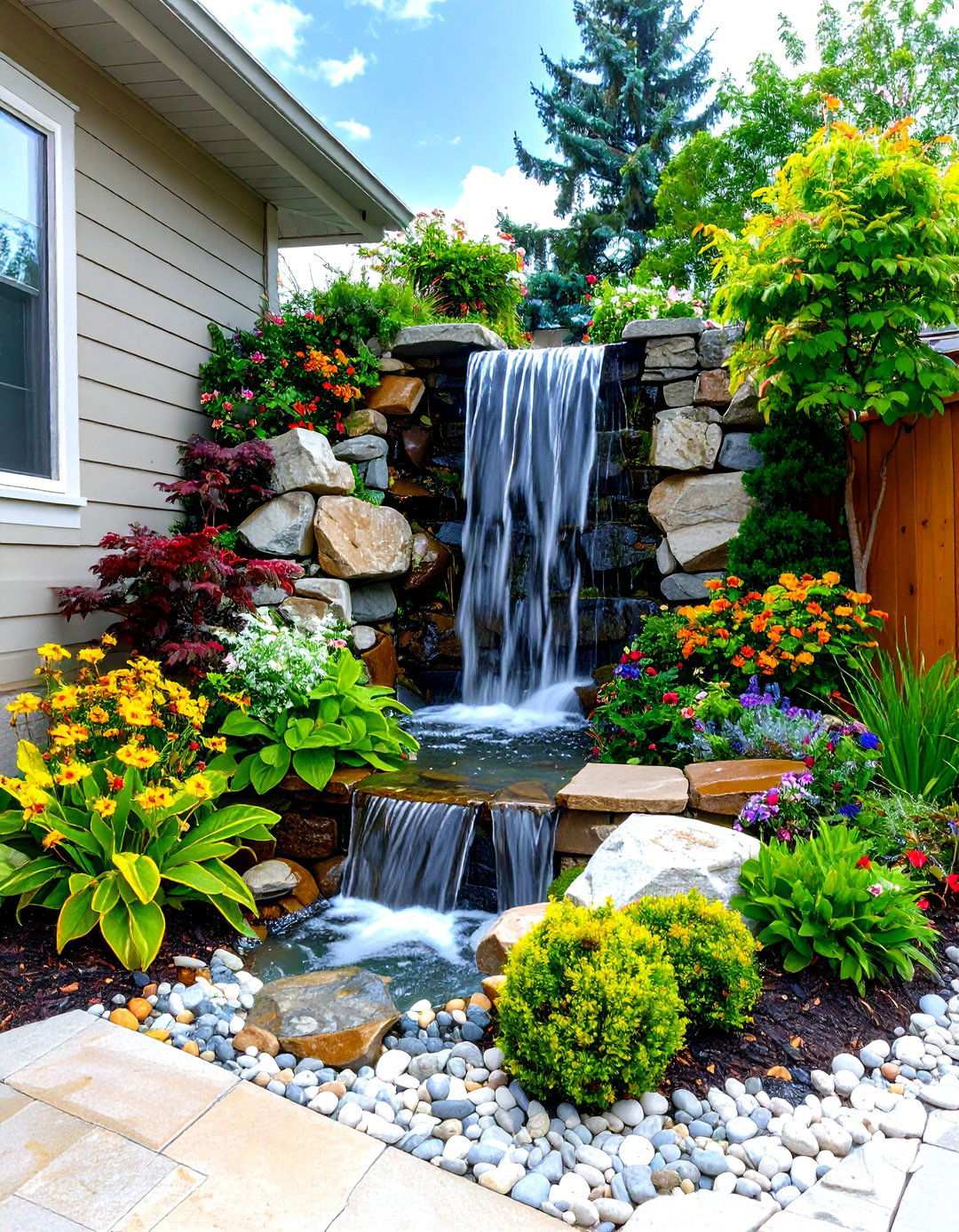 Compact Corner Waterfall Solution - 24 Pondless Waterfall Ideas