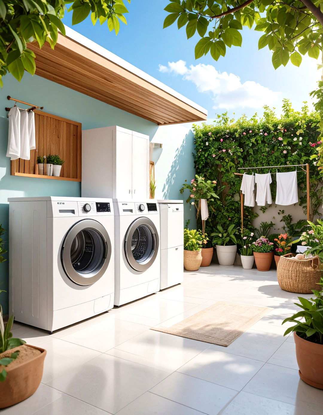 Compact Urban Courtyard Design - 24 Outdoor Laundry Area Design Ideas