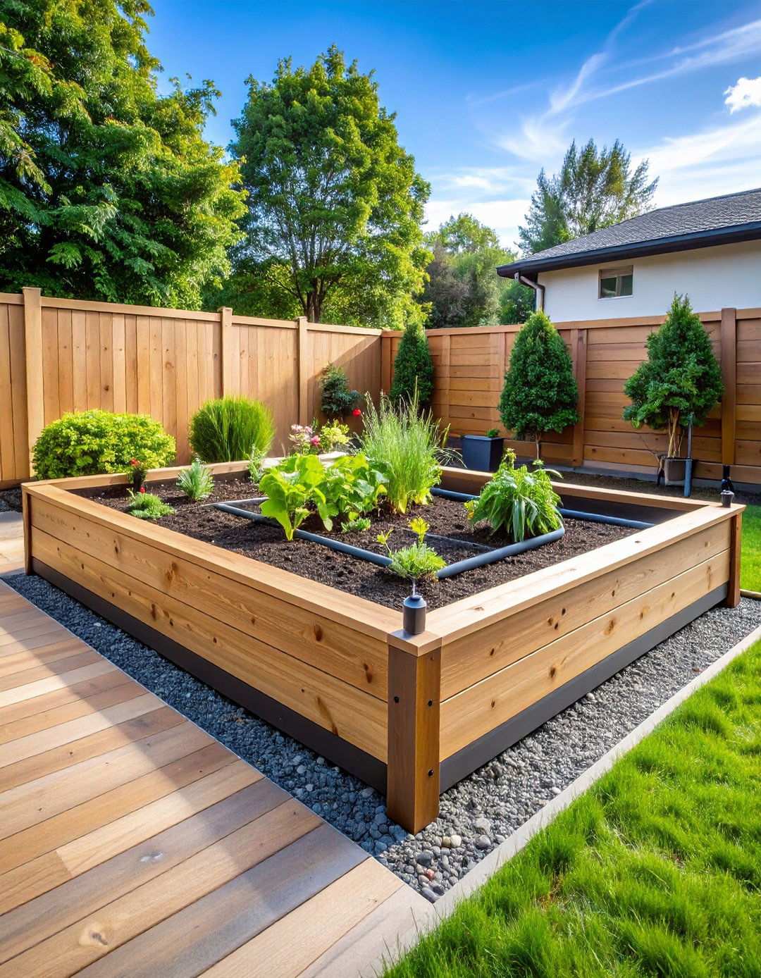 Composite Raised Bed with Integrated Irrigation System - 24 Raised Garden Bed Along Fence Ideas