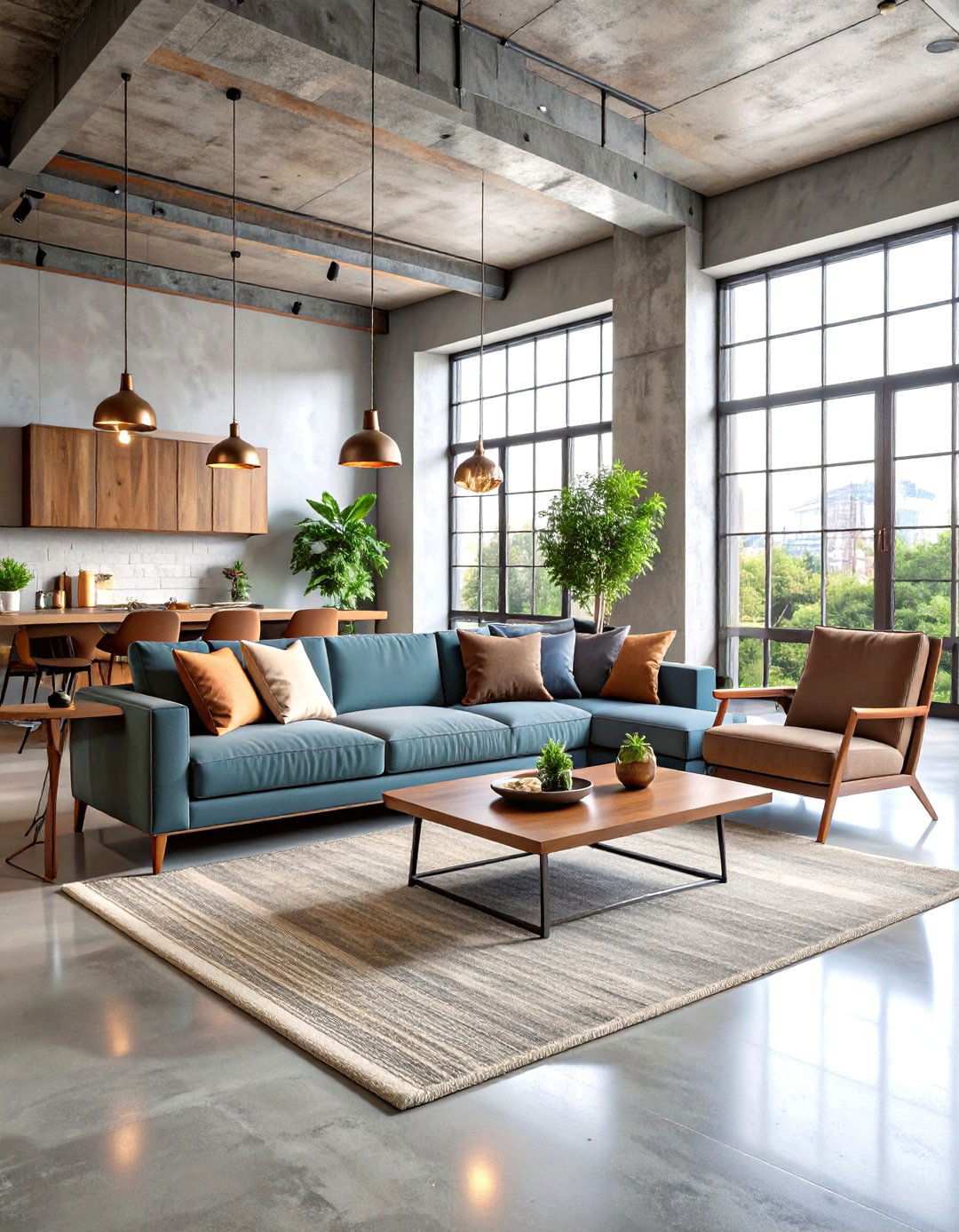Concrete and Metal Accents - 24 Rustic Concrete Floor Living Room Ideas