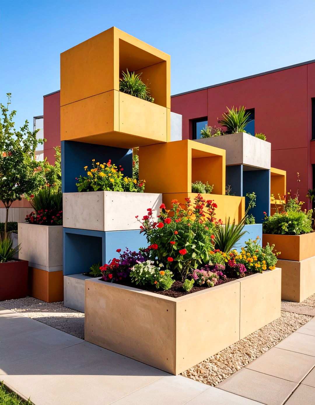 Concrete Block Raised Planters - 24 Hardscape Ideas