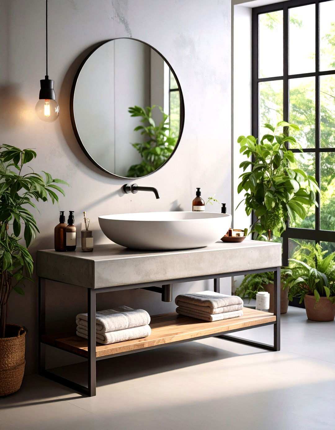 Concrete Bowl Sink with Steel Frame Vanity - 24 Small Bathroom Sink Ideas