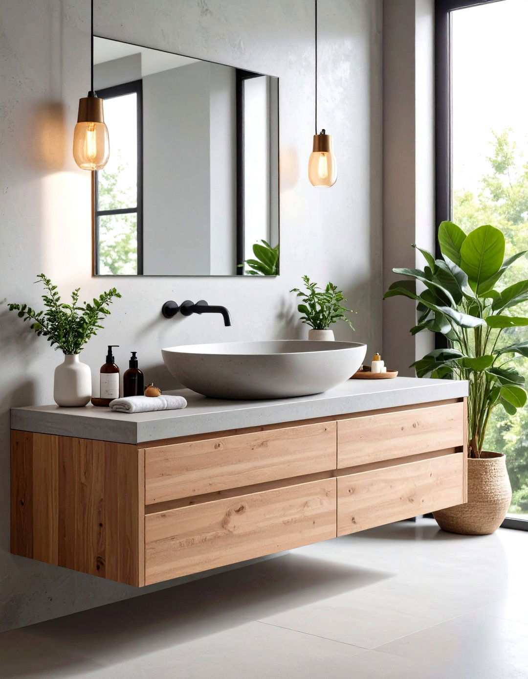 Concrete Countertop with Integrated Sink - 24 Minimalist Bathroom Ideas