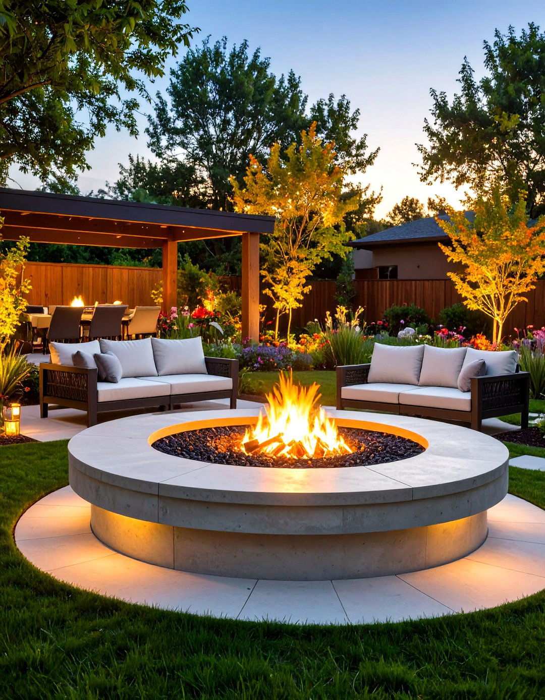 Concrete Fire Pit Gathering Spaces - 24 Mid-century Modern Landscaping Ideas