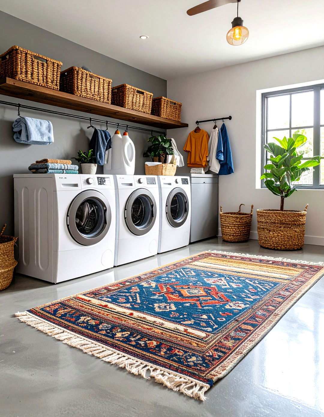 Concrete Floor with Area Rugs Laundry Room - 24 Rustic Laundry Room Ideas
