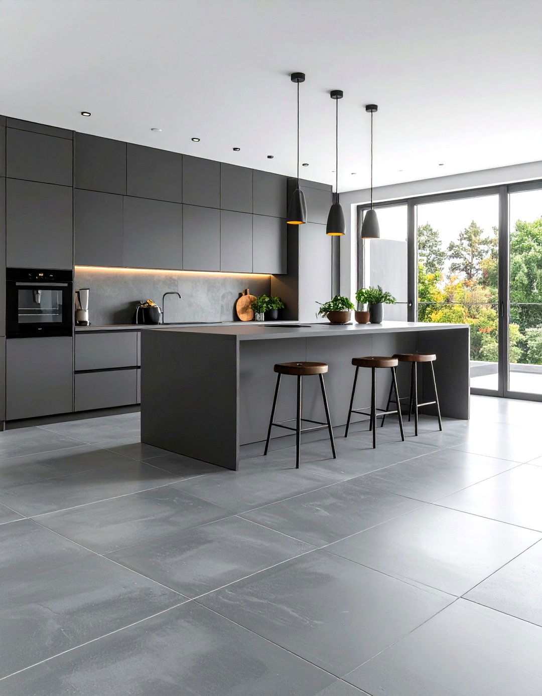 Concrete Look Kitchen Floor Tiles with Modern Edge - 24 Kitchen Floor Tile Ideas