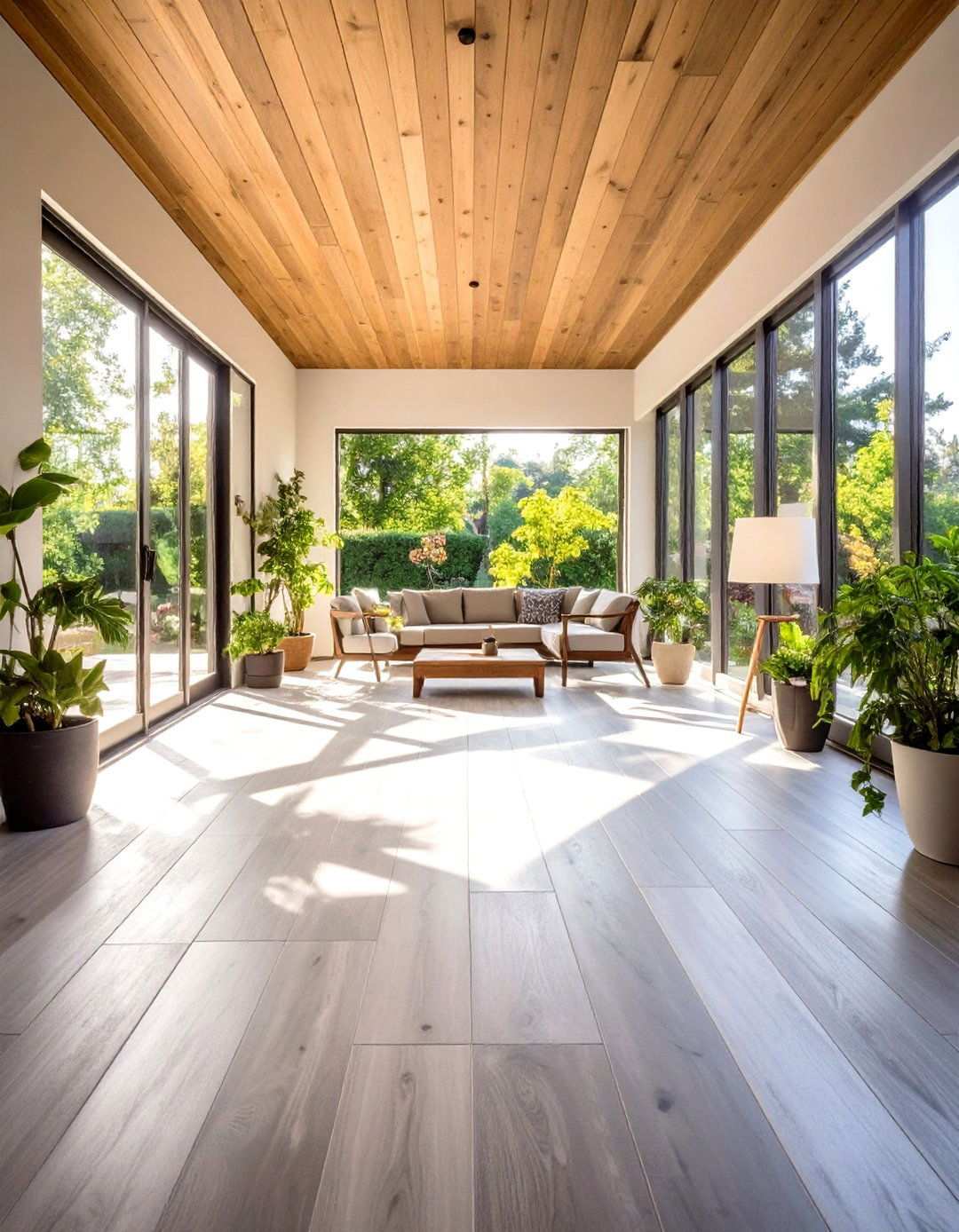 Concrete Look Porcelain Industrial Sunroom Flooring - 24 Sunroom Tile Floor Ideas