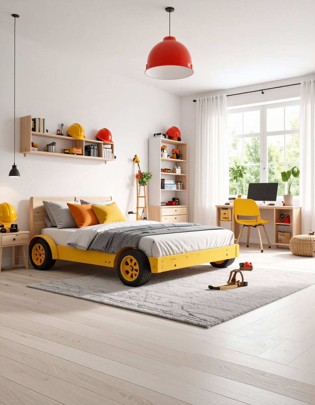 Construction Site Workshop with Building Zone Features - 24 Red Boy Room Ideas